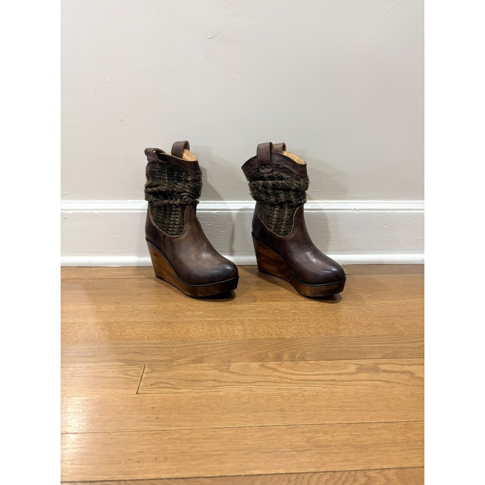 Bed Stu Bruges Wedge Leather Booties Teak Rustic Brown Sweater Shaft Boots Sz 6